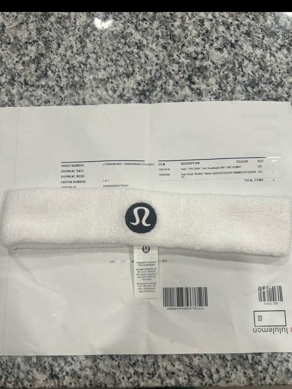lululemon athletica White Terry Headband with Black Logo Patch